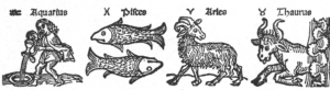 Woodcut of Zodiac signs.