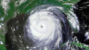 A satellite image of Hurricane Katrina over the Gulf of Mexico.