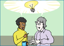 Two scientists talk and get an idea.