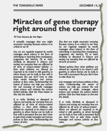 Newspaper article titled "Miracles of gene therapy right around the corner"