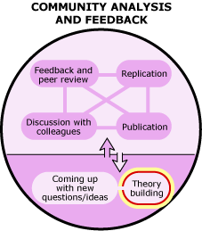 Illustration of how community analysis and feedback bolster theory building and new ideas.