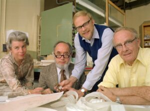 Photograph of Helen Michel, Frank Asaro, Walter Alvarez and Luis Alvarez.