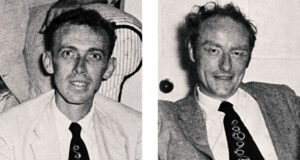 Photos of James Watson and Frances Crick.