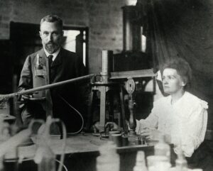 Photo of Pierre and Marie Curie.