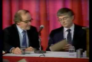Pons (right) and Fleischmann at the March 23, 1989, University of Utah press conference.
