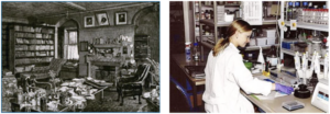 Darwin's study (left), molecular biology lab (right).