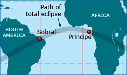 Path of eclipse on world map.