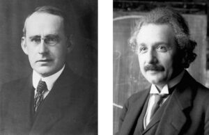 Photos of Arthur Eddington, left, and Albert Einstein, right.