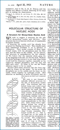 Clip of Watson and Crick's Nature paper on their proposed structure for DNA published April 1953.