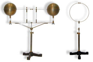 A Hertz radiator (left) and resonator, circa 1890, were the first devices built to produce and detect radio waves.