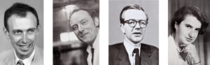 Photos of James Watson, Francis Crick, Maurice Wilkins, and Rosalind Franklin.