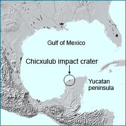 Map of Chicxulub impact crater on the Yucatan Peninsula.
