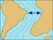 Map showing South America and Africa migrating apart.