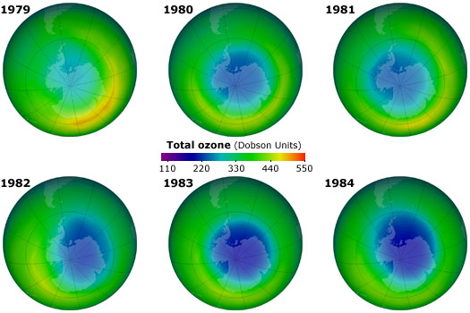 Heat maps of growing hole in ozone.