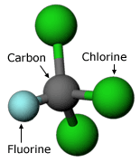 Atomic model of trichlorofluoromethane.
